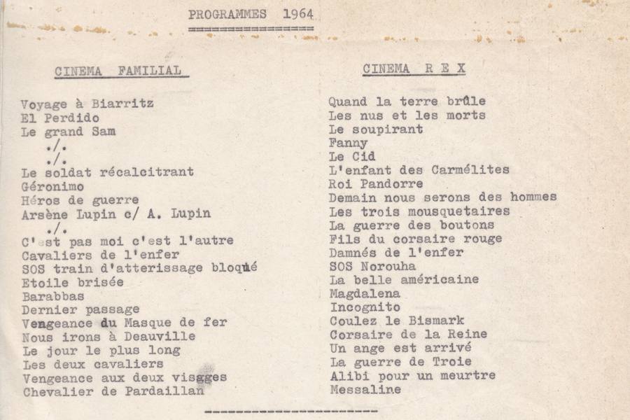 Programmes comparés du Cinéma Familial et du Cinéma Rex, 1964